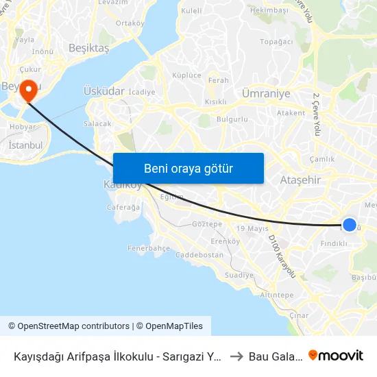 Kayışdağı Arifpaşa İlkokulu - Sarıgazi Yönü to Bau Galata map