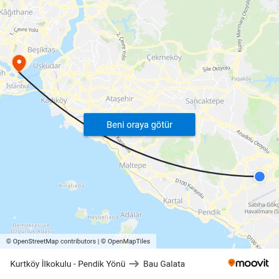 Kurtköy İlkokulu - Pendik Yönü to Bau Galata map