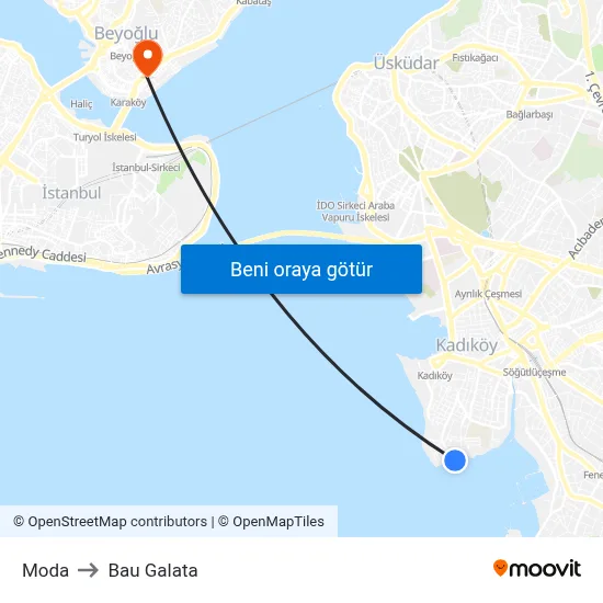 Moda to Bau Galata map