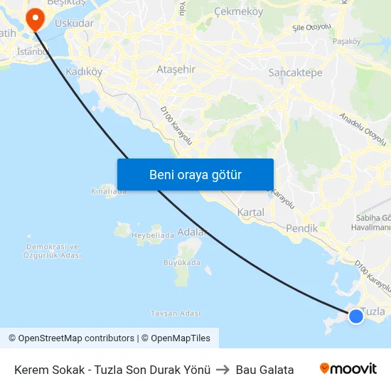 Kerem Sokak - Tuzla Son Durak Yönü to Bau Galata map