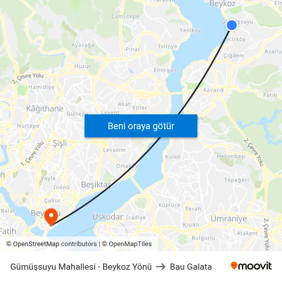 Gümüşsuyu Mahallesi - Beykoz Yönü to Bau Galata map