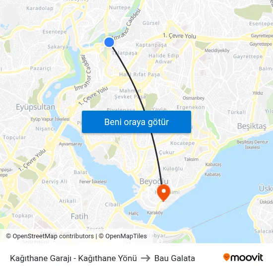 Kağıthane Garajı - Kağıthane Yönü to Bau Galata map
