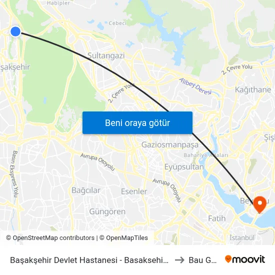 Başakşehir Devlet Hastanesi - Basaksehir 4. Etap Yönü to Bau Galata map