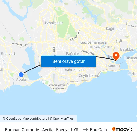 Borusan Otomotiv - Avcilar-Esenyurt Yönü to Bau Galata map