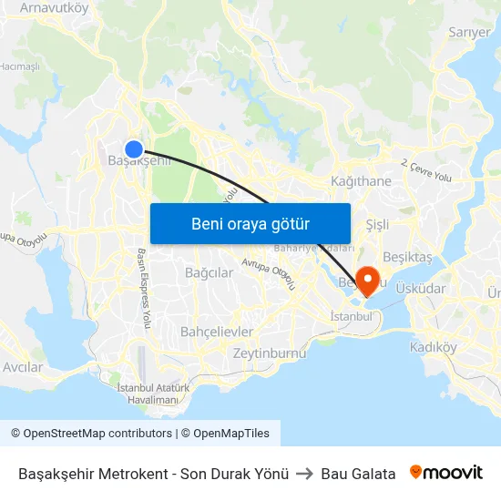 Başakşehir Metrokent - Son Durak Yönü to Bau Galata map