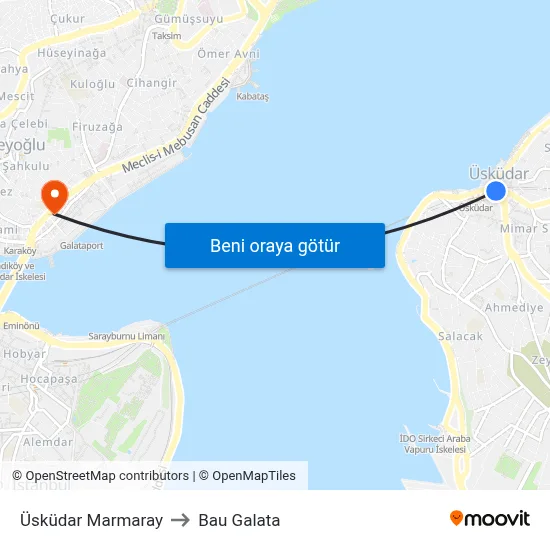 Üsküdar Marmaray to Bau Galata map