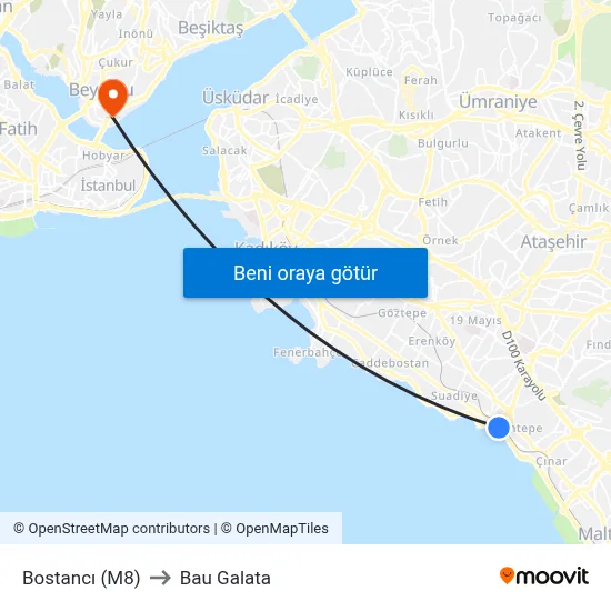 Bostancı (M8) to Bau Galata map