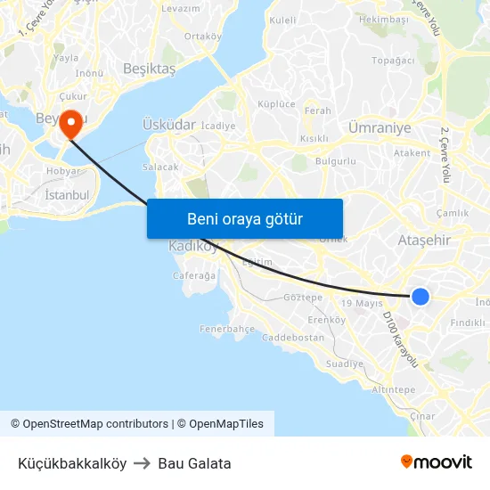 Küçükbakkalköy to Bau Galata map