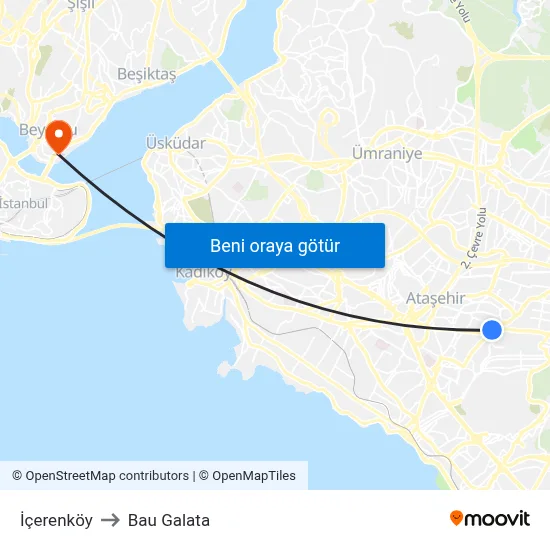 İçerenköy to Bau Galata map