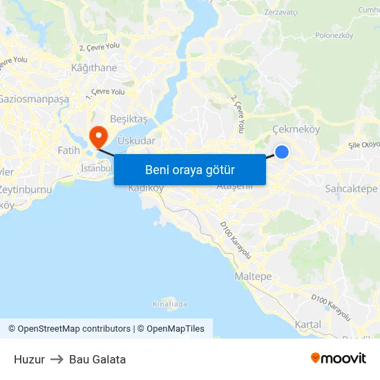 Huzur to Bau Galata map