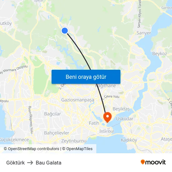 Göktürk to Bau Galata map