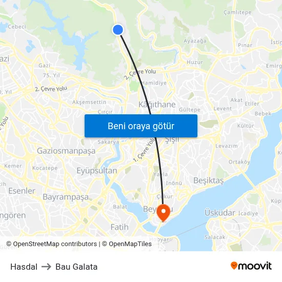 Hasdal to Bau Galata map