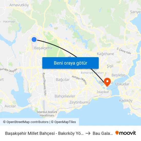 Başakşehir Millet Bahçesi - Bakırköy Yönü to Bau Galata map