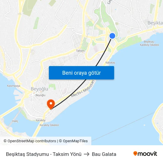Beşiktaş Stadyumu - Taksim Yönü to Bau Galata map