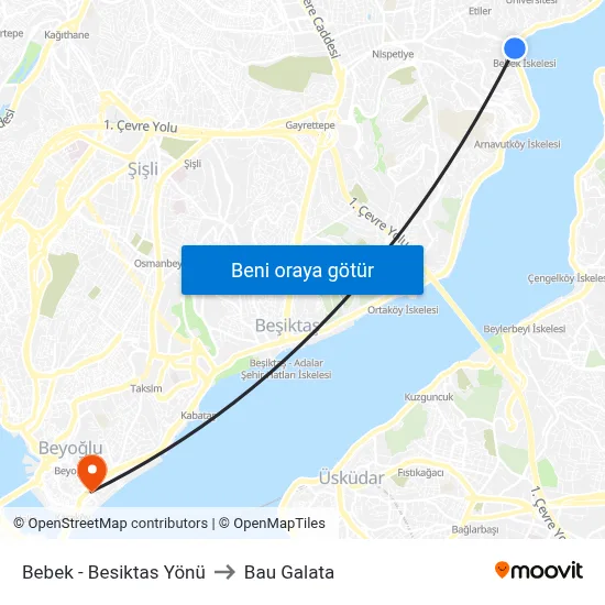 Bebek - Besiktas Yönü to Bau Galata map