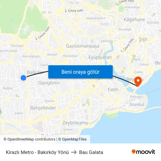Kirazlı Metro - Bakırköy Yönü to Bau Galata map