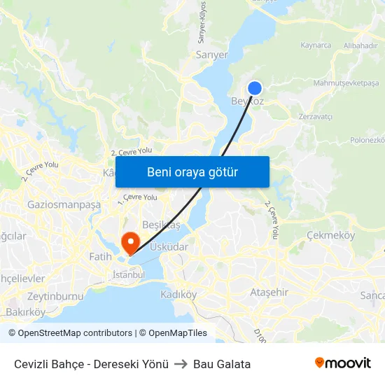Cevizli Bahçe - Dereseki Yönü to Bau Galata map