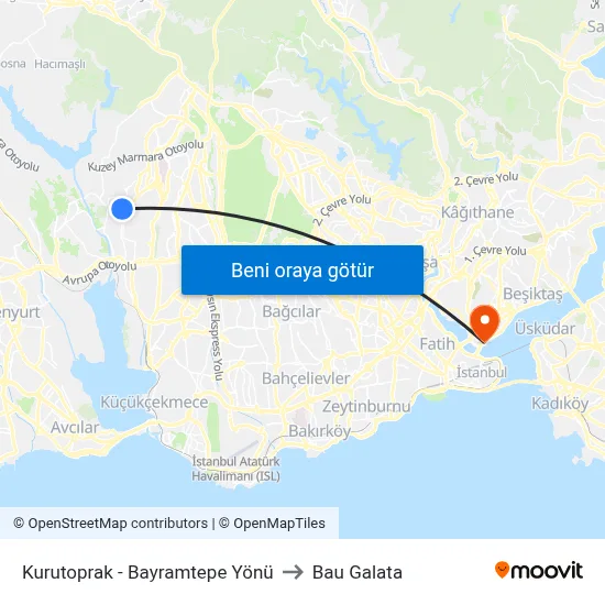 Kurutoprak - Bayramtepe Yönü to Bau Galata map