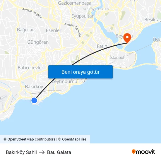 Bakırköy Sahil to Bau Galata map