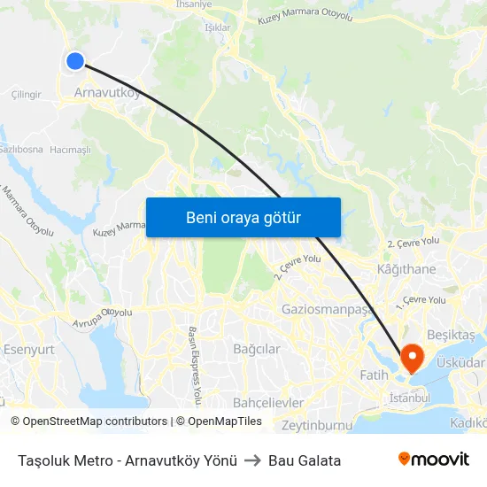 Taşoluk Metro - Arnavutköy Yönü to Bau Galata map