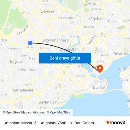 Atışalanı Mezarlığı - Atışalanı Yönü to Bau Galata map