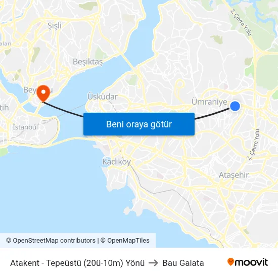 Atakent - Tepeüstü (20ü-10m) Yönü to Bau Galata map