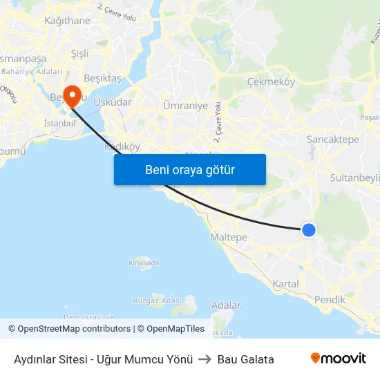 Aydınlar Sitesi - Uğur Mumcu Yönü to Bau Galata map