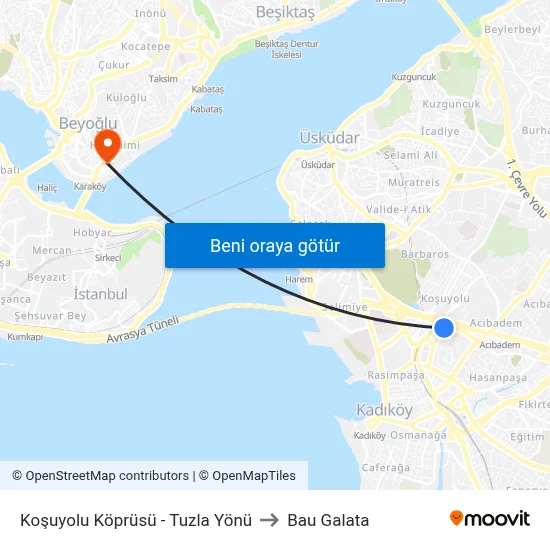 Koşuyolu Köprüsü - Tuzla Yönü to Bau Galata map