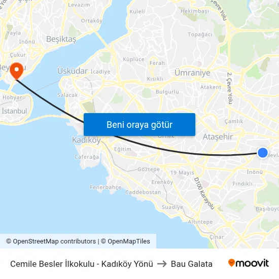 Cemile Besler İlkokulu - Kadıköy Yönü to Bau Galata map