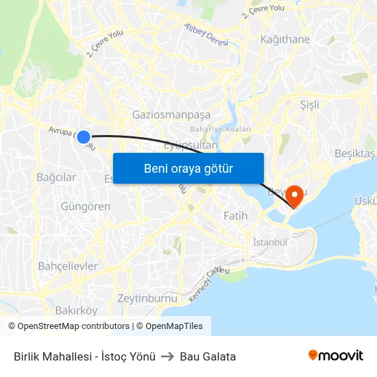 Birlik Mahallesi - İstoç Yönü to Bau Galata map