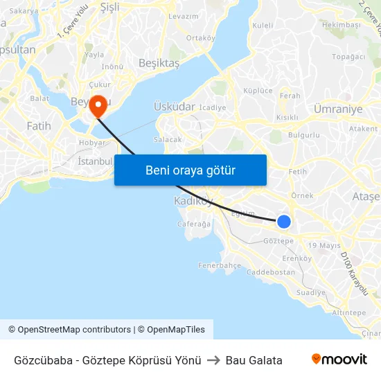 Gözcübaba - Göztepe Köprüsü Yönü to Bau Galata map