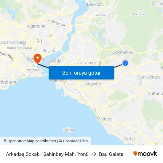 Arkadaş Sokak - Şahinbey Mah. Yönü to Bau Galata map