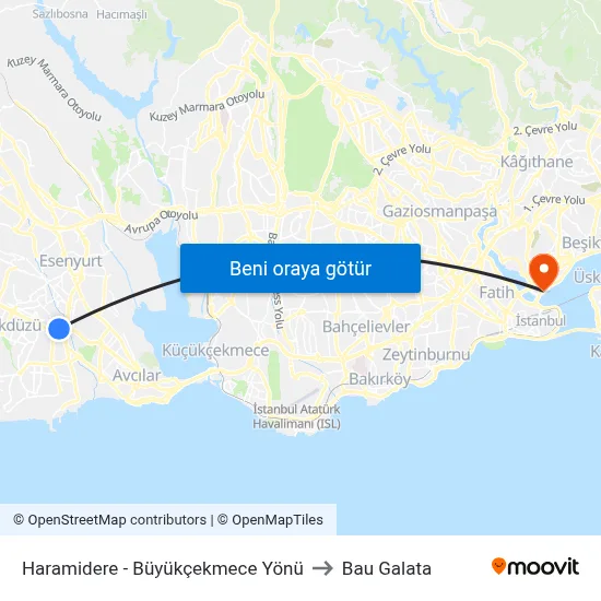 Haramidere - Büyükçekmece Yönü to Bau Galata map