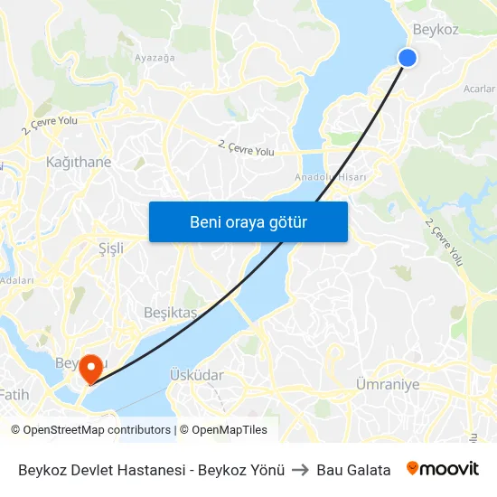 Beykoz Devlet Hastanesi - Beykoz Yönü to Bau Galata map
