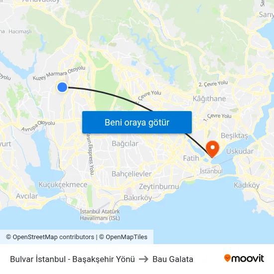 Bulvar İstanbul - Başakşehir Yönü to Bau Galata map