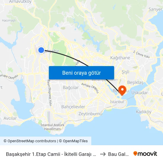 Başakşehir 1.Etap Camii - İkitelli Garajı Yönü to Bau Galata map