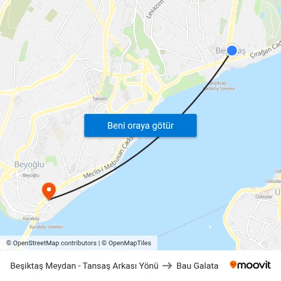 Beşiktaş Meydan - Tansaş Arkası Yönü to Bau Galata map