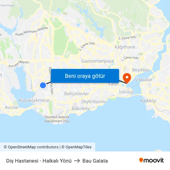 Diş Hastanesi - Halkalı Yönü to Bau Galata map