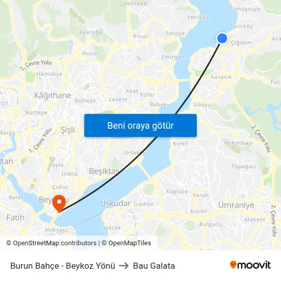 Burun Bahçe - Beykoz Yönü to Bau Galata map