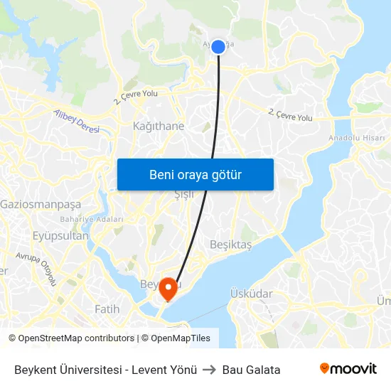 Beykent Üniversitesi - Levent Yönü to Bau Galata map