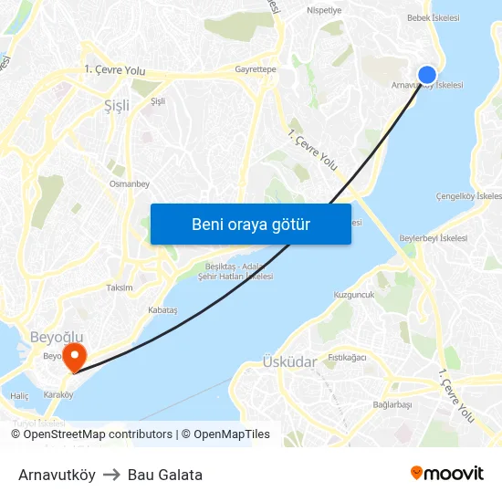 Arnavutköy to Bau Galata map