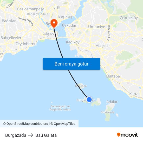 Burgazada to Bau Galata map