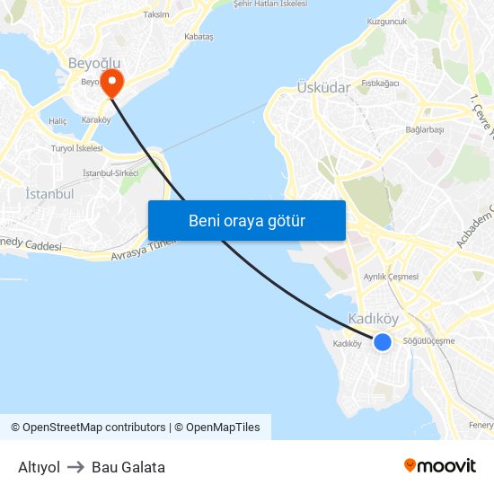 Altıyol to Bau Galata map