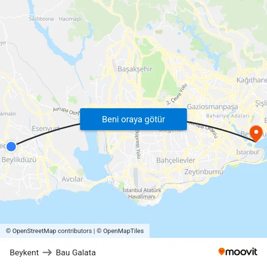 Beykent to Bau Galata map
