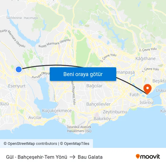 Gül - Bahçeşehir-Tem Yönü to Bau Galata map
