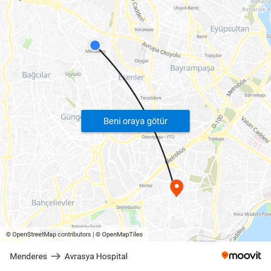 Menderes to Avrasya Hospital map