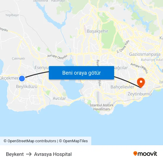 Beykent to Avrasya Hospital map