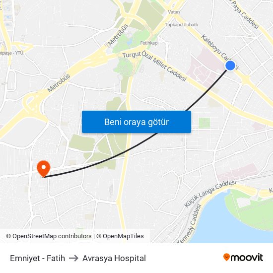 Emniyet - Fatih to Avrasya Hospital map