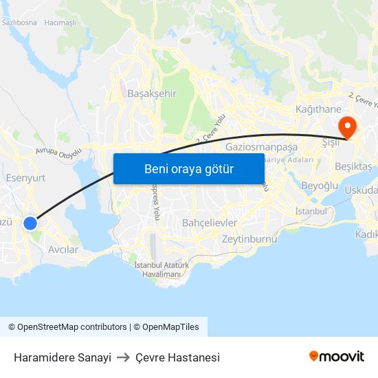 Haramidere Sanayi to Çevre Hastanesi map