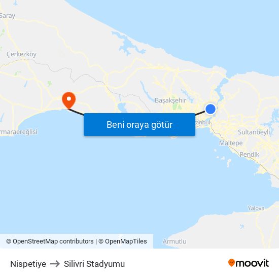 Nispetiye to Silivri Stadyumu map